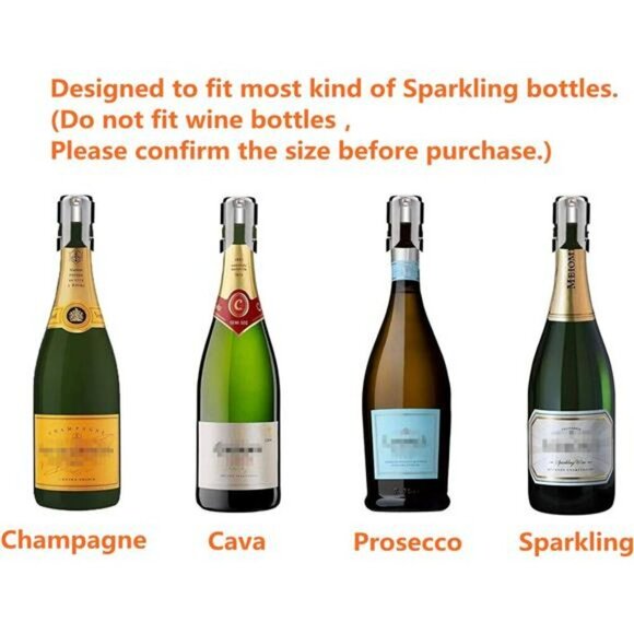 Champagne Bottle Stopper Set Stainless Steel Sparkling Wine Seal Plugs 3 Pack - Picture 5 of 7